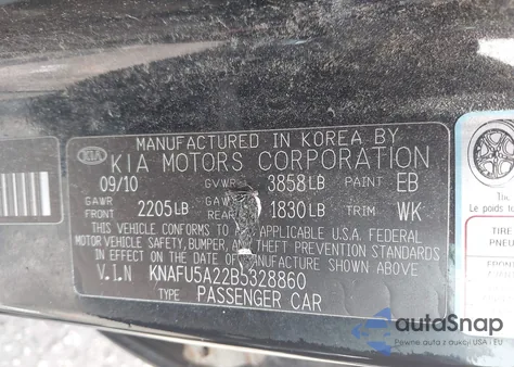 2011 Kia Forte Ex z USA, uszkodzony, nr VIN KNAFU5A22B5328860